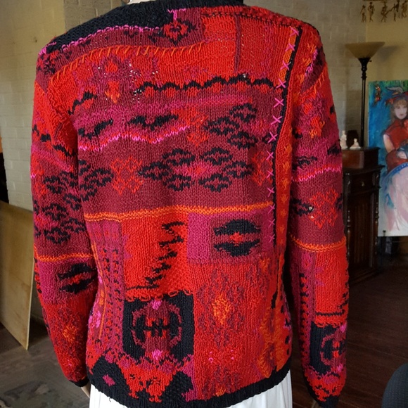 Gorgeous Hand Knitted, colorful Sweater. Red, and black. PS/PP - Picture 4 of 6